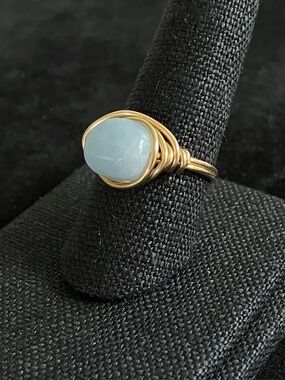 Aquamarine Gemstone Ring - Wire Wrapped - Gold Jeweler’s Brass - Custom sizes